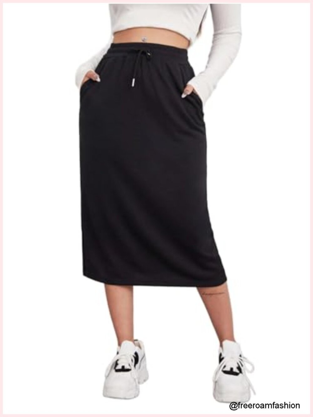 Women's Midi Skirt Drawstring High Waist Sweat Skirts with Pockets